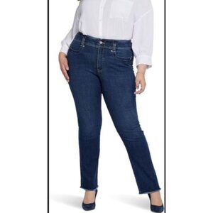 #1065 NYDJ NWT Marilyn Straight High Rise Jeans Raw Hem Size 20W Cambridge Blue